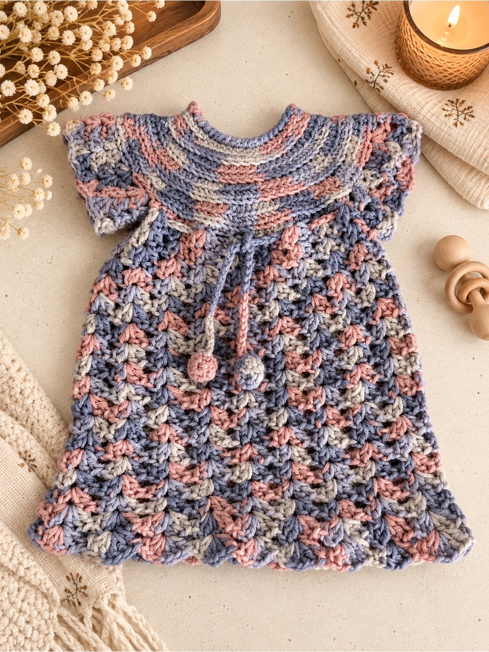Handmade Crochet Baby Dress Mauve Lavender Cottagecore OOAK